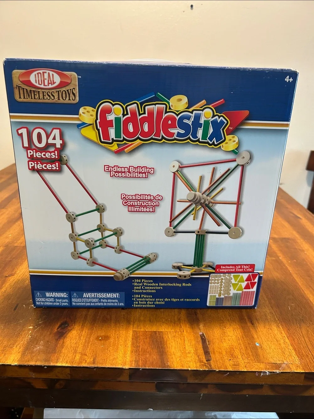 Ideal Fiddlestix Wood Building Set - Red, Green, Yellow, Blue 2014 (98 pieces)
